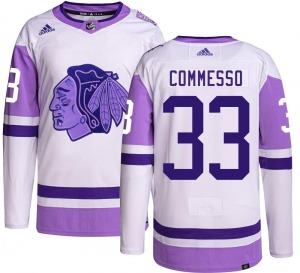 Adult Authentic Chicago Blackhawks Drew Commesso Hockey Fights Cancer Official Adidas Jersey