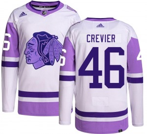 Adult Authentic Chicago Blackhawks Louis Crevier Hockey Fights Cancer Official Adidas Jersey