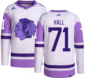 Adult Authentic Chicago Blackhawks Taylor Hall Hockey Fights Cancer Official Adidas Jersey