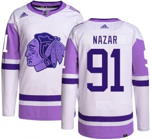 Adult Authentic Chicago Blackhawks Frank Nazar Hockey Fights Cancer Official Adidas Jersey
