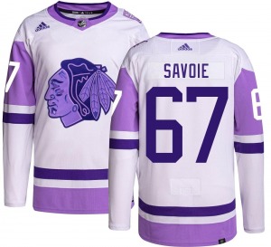 Adult Authentic Chicago Blackhawks Samuel Savoie Hockey Fights Cancer Official Adidas Jersey