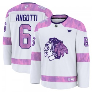 Adult Premium Chicago Blackhawks Lou Angotti White 2024 Hockey Fights Cancer Practice Official Fanatics Jersey