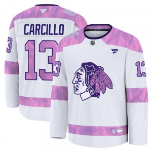 Adult Premium Chicago Blackhawks Daniel Carcillo White 2024 Hockey Fights Cancer Practice Official Fanatics Jersey