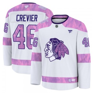 Adult Premium Chicago Blackhawks Louis Crevier White 2024 Hockey Fights Cancer Practice Official Fanatics Jersey