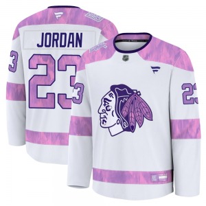 Adult Premium Chicago Blackhawks Michael Jordan White 2024 Hockey Fights Cancer Practice Official Fanatics Jersey