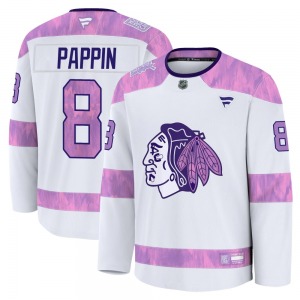 Adult Premium Chicago Blackhawks Jim Pappin White 2024 Hockey Fights Cancer Practice Official Fanatics Jersey