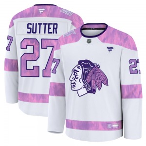Adult Premium Chicago Blackhawks Darryl Sutter White 2024 Hockey Fights Cancer Practice Official Fanatics Jersey