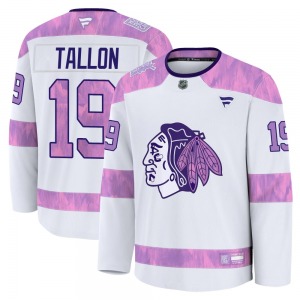 Adult Premium Chicago Blackhawks Dale Tallon White 2024 Hockey Fights Cancer Practice Official Fanatics Jersey