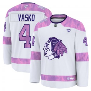 Adult Premium Chicago Blackhawks Elmer Vasko White 2024 Hockey Fights Cancer Practice Official Fanatics Jersey