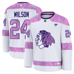 Adult Premium Chicago Blackhawks Doug Wilson White 2024 Hockey Fights Cancer Practice Official Fanatics Jersey