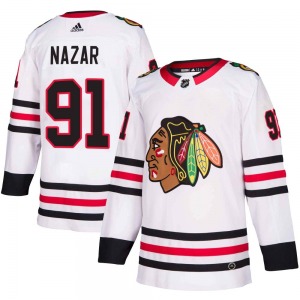 Adult Authentic Chicago Blackhawks Frank Nazar White Away Official Adidas Jersey