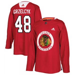 Adult Authentic Chicago Blackhawks Matt Grzelcyk Red Home Practice Official Adidas Jersey