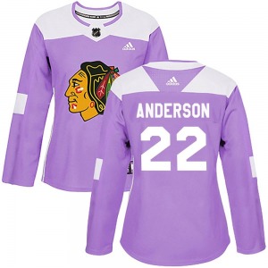 Women's Authentic Chicago Blackhawks Joey Anderson Purple Fights Cancer Practice Official Adidas Jersey