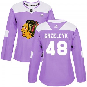 Women's Authentic Chicago Blackhawks Matt Grzelcyk Purple Fights Cancer Practice Official Adidas Jersey