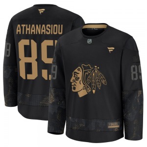 Adult Premium Chicago Blackhawks Andreas Athanasiou Black 2024 Military Appreciation Practice Official Fanatics Jersey