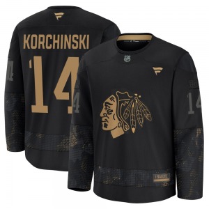 Adult Premium Chicago Blackhawks Kevin Korchinski Black 2024 Military Appreciation Practice Official Fanatics Jersey