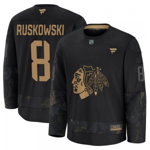 Adult Premium Chicago Blackhawks Terry Ruskowski Black 2024 Military Appreciation Practice Official Fanatics Jersey