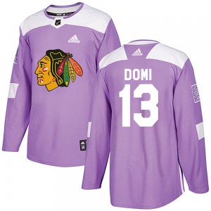 Adult Authentic Chicago Blackhawks Max Domi Purple Fights Cancer Practice Official Adidas Jersey