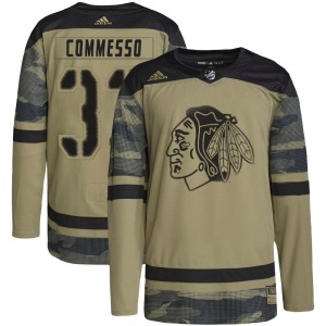 Adult Authentic Chicago Blackhawks Drew Commesso Camo Military Appreciation Practice Official Adidas Jersey