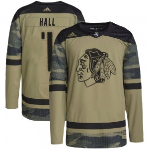 Adult Authentic Chicago Blackhawks Glenn Hall Camo Military Appreciation Practice Official Adidas Jersey