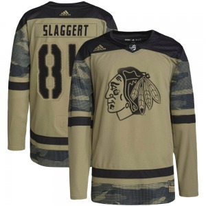 Adult Authentic Chicago Blackhawks Landon Slaggert Camo Military Appreciation Practice Official Adidas Jersey