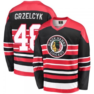 Youth Premier Chicago Blackhawks Matt Grzelcyk Red/Black Breakaway Heritage Official Fanatics Branded Jersey