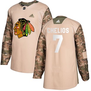 Adult Authentic Chicago Blackhawks Chris Chelios Camo Veterans Day Practice Official Adidas Jersey