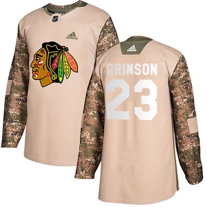 Adult Authentic Chicago Blackhawks Stu Grimson Camo Veterans Day Practice Official Adidas Jersey